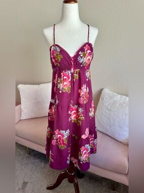 American Eagle Dress Y2K Babydoll Smocked Purple Floral Womens 4 Sweetheart Neck